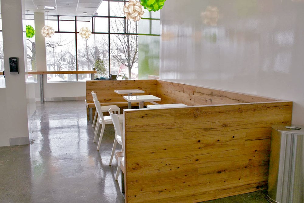 Reclaimed wood banquette