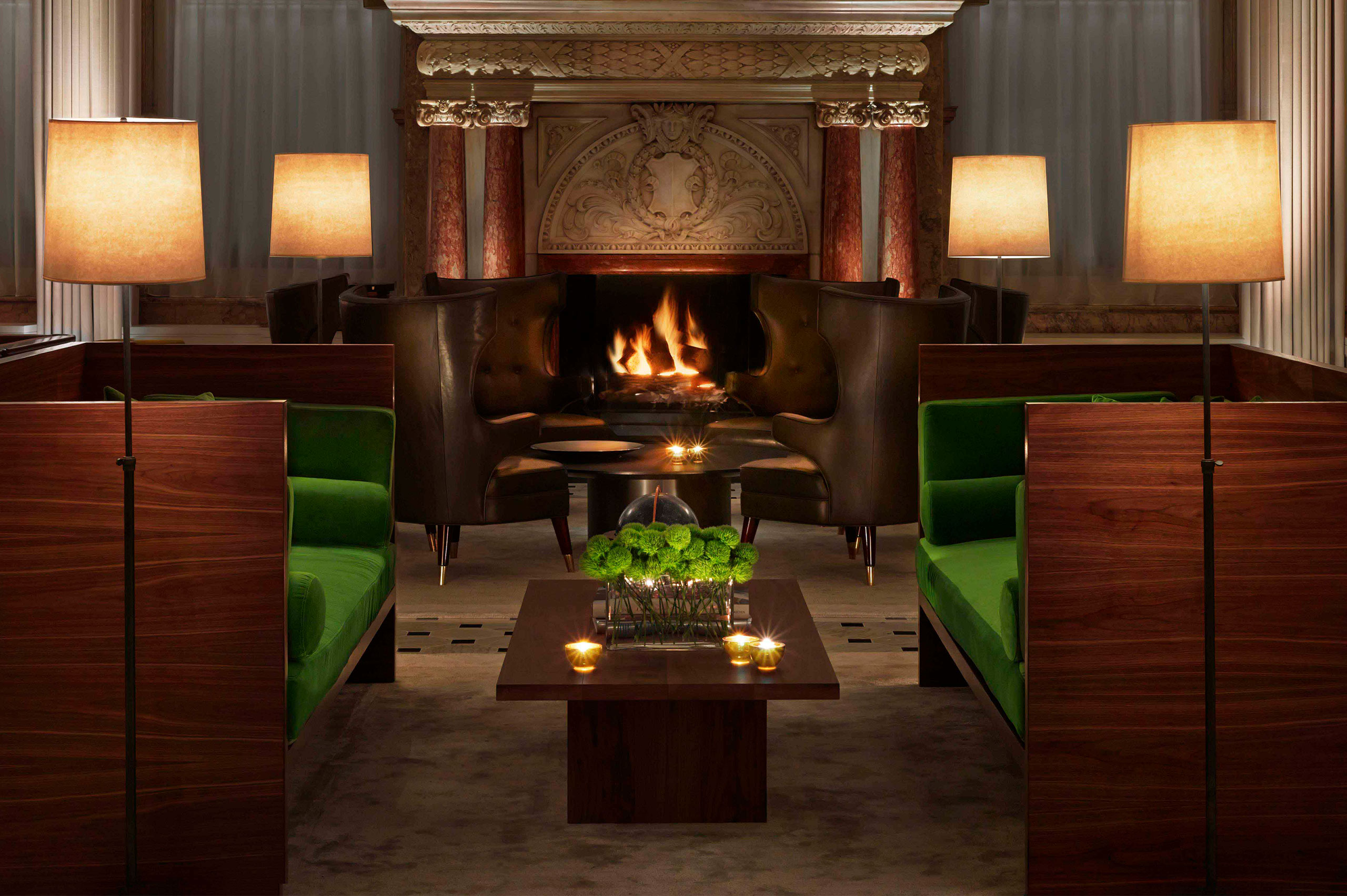 high-end furniture - boxed-in sofas in London Edition Hotel, by SENTIENT