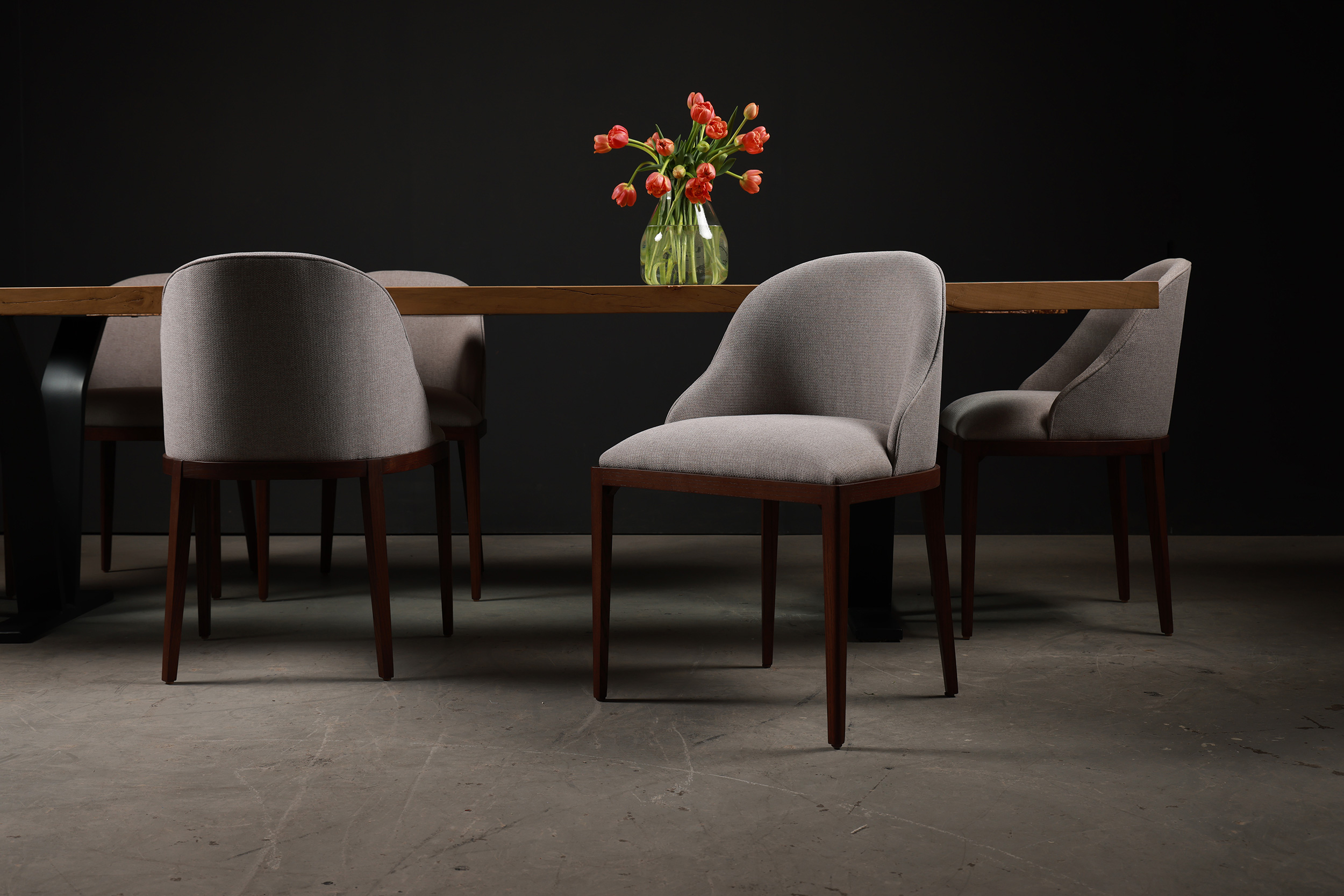 Small base profile upholstered chairs for the restaurant furniture layout
