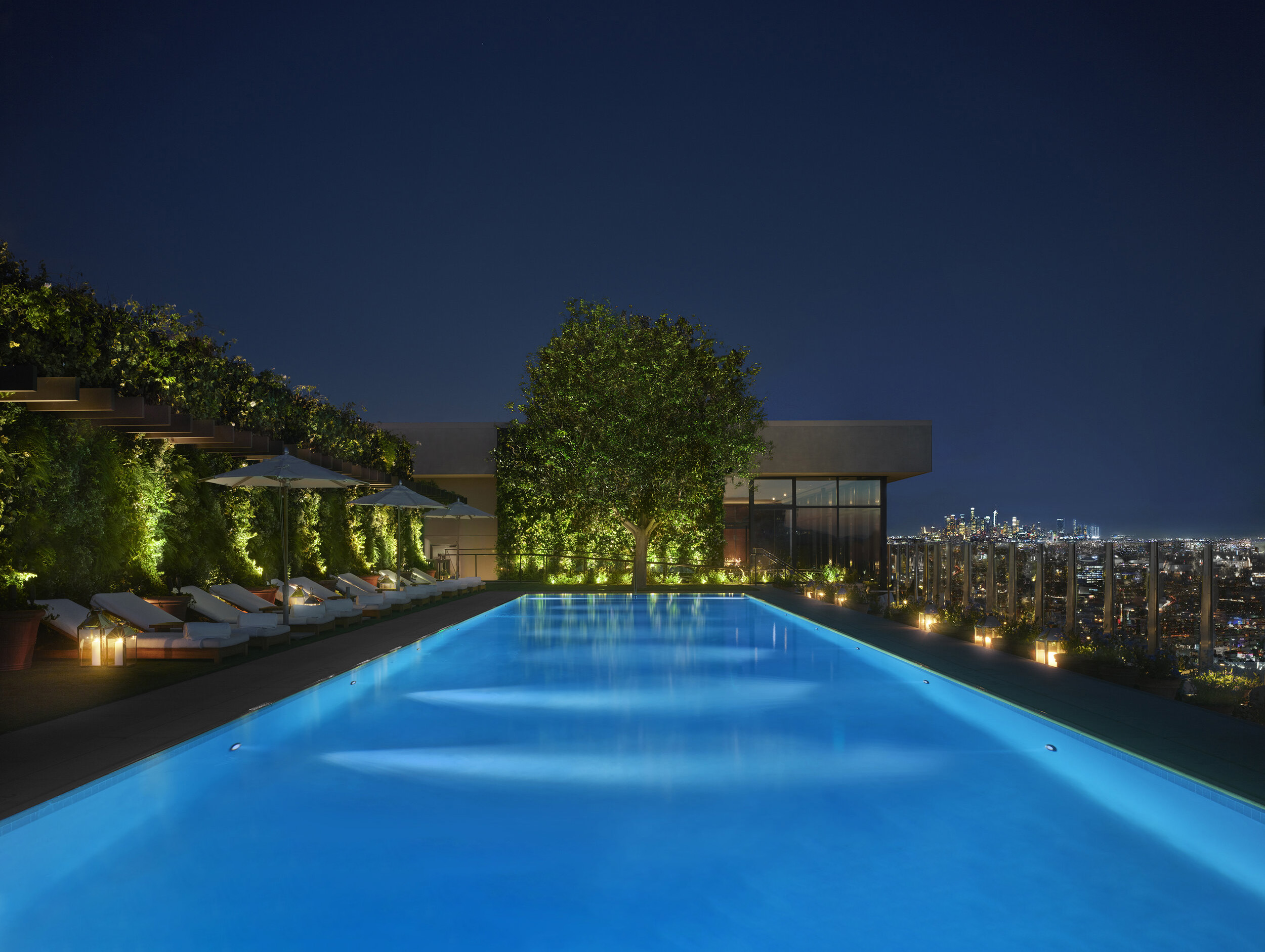 outdoor wood furniture near the pool