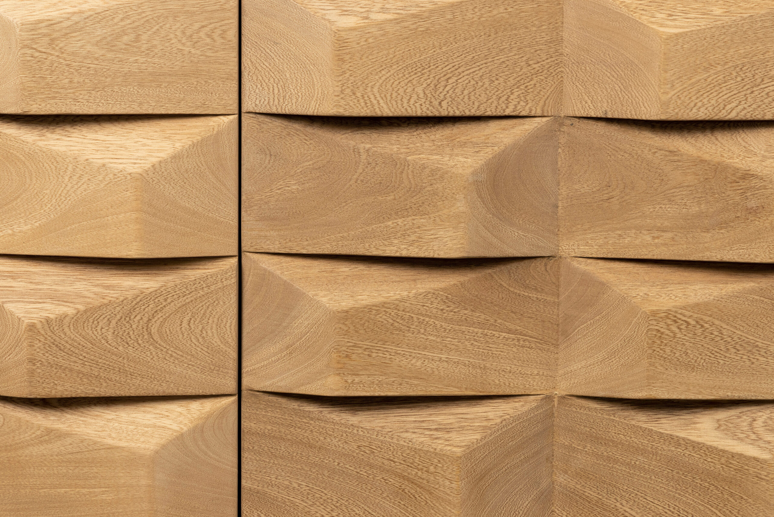 SENTIENT Escondido Credenza in Parota Wood (Front Pattern Details) SENTIENT Escondido Credenza in Parota Wood (Front Pattern Details). High-quality image showcasing the design and details by SENTIENT Furniture.