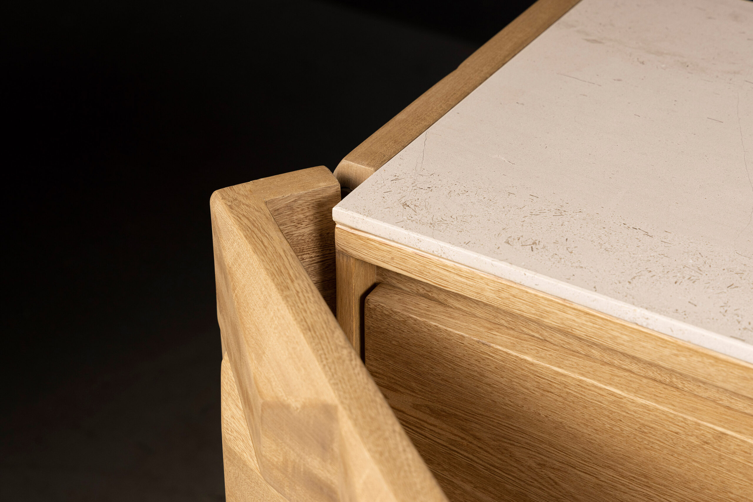 SENTIENT Escondido Credenza in Parota Wood (Hinge Details) SENTIENT Escondido Credenza in Parota Wood (Hinge Details). High-quality image showcasing the design and details by SENTIENT Furniture.